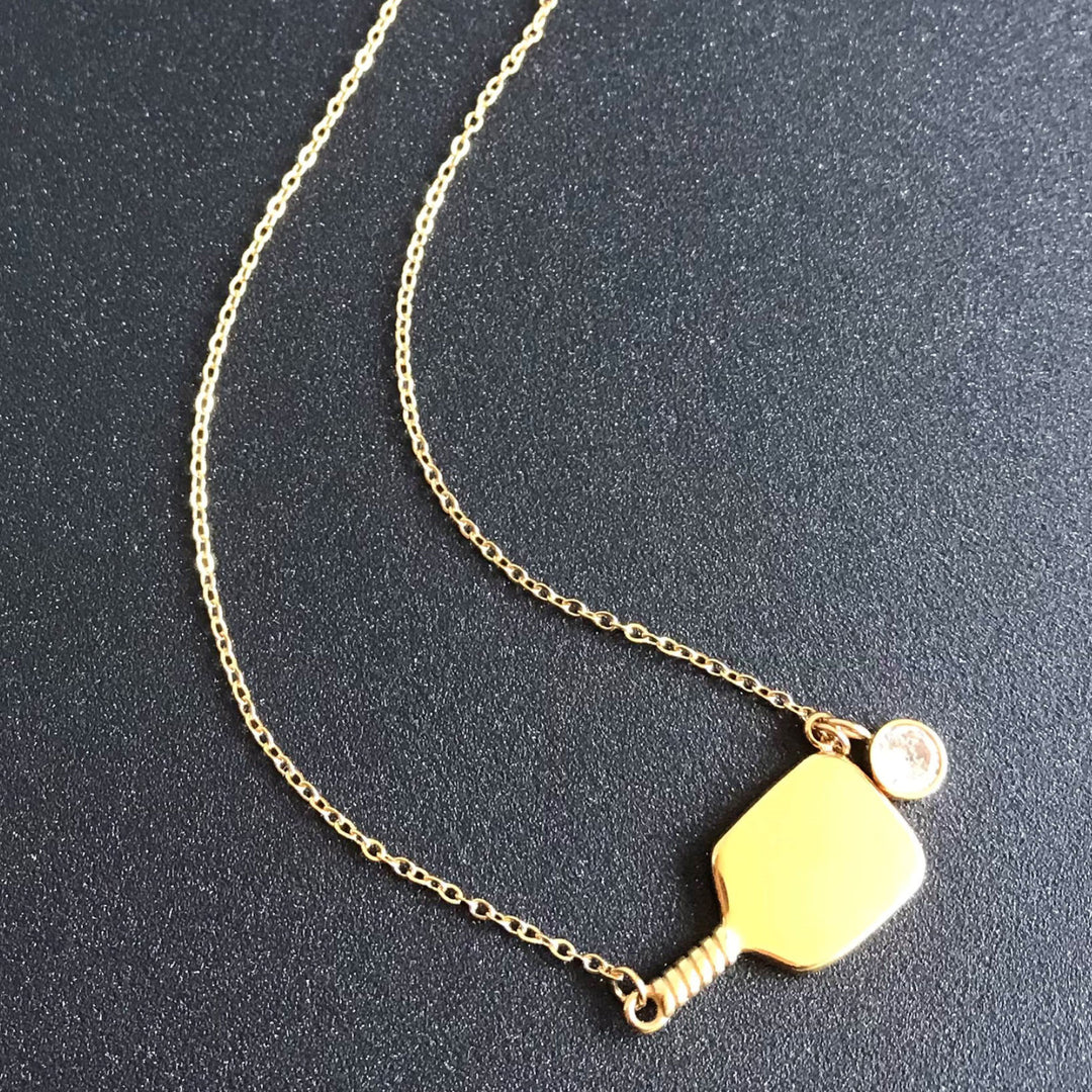 Gold Paddle Necklace w/ Golden Pickleball